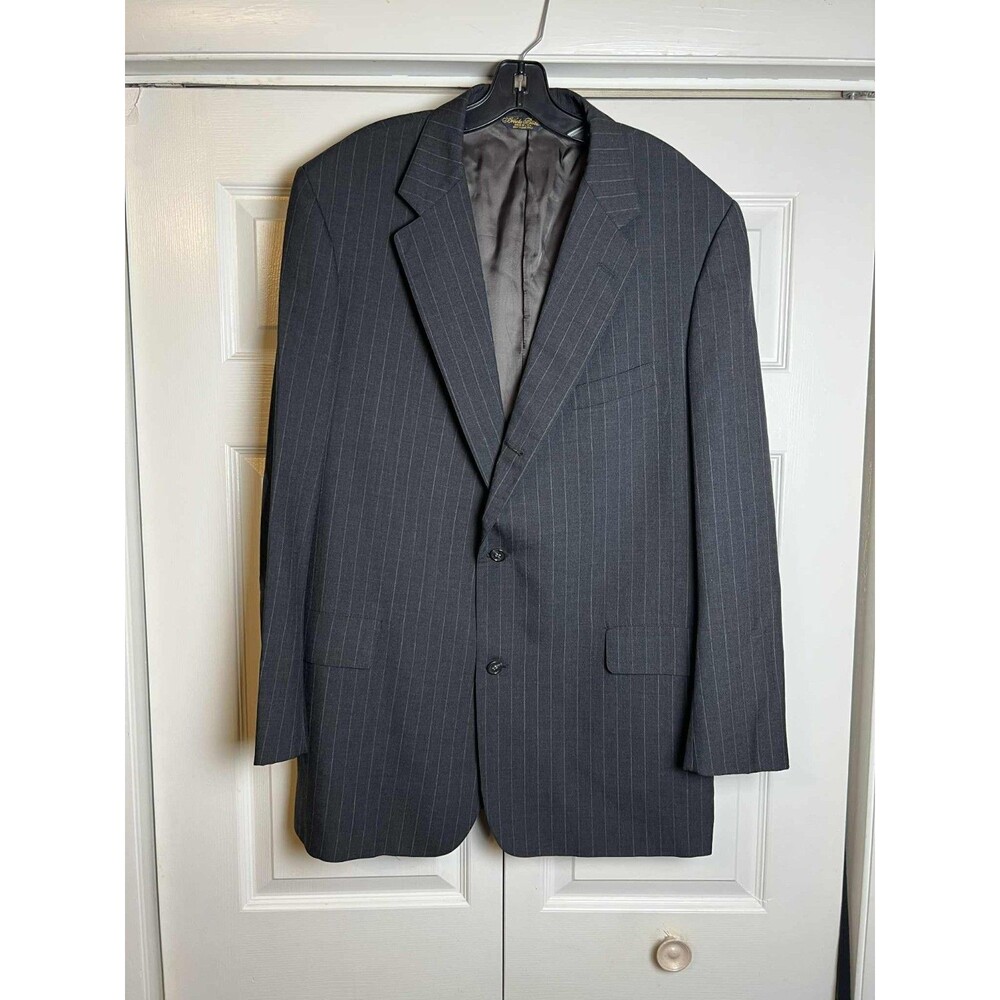 Brooks Brothers Brooksease Blazer 46 3 Buttons Black Stripes 100% Wool